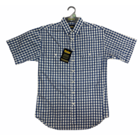 Bisley Men's Short Sleeve Check Shirt Checkered Cotton Blend Casual Business Work - Blue