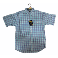 Bisley Men's Short Sleeve Seersucker Check Shirt Checkered Cotton Blend Casual Business Work - Green