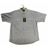 Bisley Mens Short Sleeve Seersucker Shirt Checkered Cotton Blend Casual Business Work - Blue