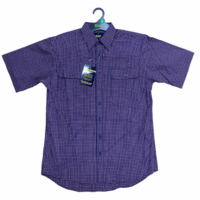 Bisley Men's Short Sleeve Check Shirt Checkered Cotton Blend Casual Business Work - Navy