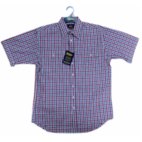 Bisley Mens Short Sleeve Check Shirt Checkered Cotton Blend Casual Business Work - Red