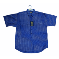 Bisley Men's Short Sleeve Seersucker Shirt Checkered Cotton Blend Casual Business Work - Blue