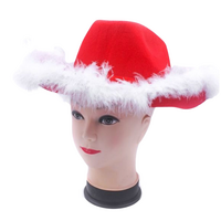 CHRISTMAS HAT Wide Brim Santa Xmas Party Costume Cowboy Fedora Red Fur Cap