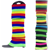 RAINBOW LEG WARMERS High Knitted Womens Neon Party Knit Ankle Socks 80s Dance