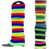 RAINBOW LEG WARMERS High Knitted Womens Neon Party Knit Ankle Socks 80s Dance