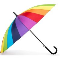 120cm Diameter RAINBOW UMBRELLA Rain Sun Colourful Parasol Long Shaft - Curved