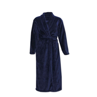 CONTARE Men's Country Coral Fleece Dressing Gown Luxury Bath Robe - Navy Blue