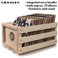 CROSLEY Vinyl Record STORAGE CRATE Music Album Wood Case Wooden Holds 75 