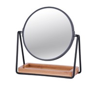 Clevinger Milan Round Vanity Mirror with Bamboo Tray Black LED Illuminated