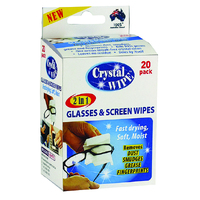 Crystal Wipes Glasses & Screen Wipes Soft Microfibre Lens Cleaner Cloth Watch - 20 Pack