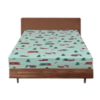 King Luxury 100% Cotton Flannelette Fitted Bed Sheet Flannel - Trees/Caravan