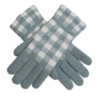 Dents Womens Gingham Knitted Warm Winter Gloves - Duck Egg - One Size
