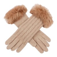 Dents Womens Lambswool Angora And Nylon Blend Cable Knit Gloves With Fur Cuff - Oatmeal