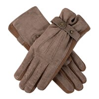 Dents Womens Suede 2_ Button Length Knitted Sidewalls Gloves - Oatmeal