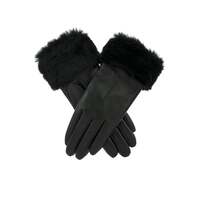 Sadie Faux-Fur Lined Single Point Faux Fur Cuffs Leather Gloves - Black