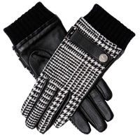 Dents Womens Mabel Houndstooth Leather Gloves - Black