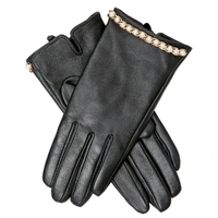 Dents Womens Dorothy Pearl And Chain Leather Gloves - Black
