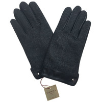 Dents Leather Wool Gloves Fleece Lined Warm  Mens Winter Herringbone - Black