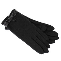 DENTS Womens Soft Feel Fleece Gloves w/ Ruffle Cuff & Button - Black - One Size
