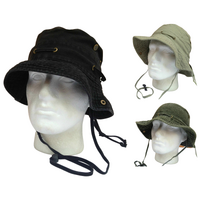 Washed Cotton Bucket Hat Wide Brim Canvas Band Fishing Cap With String HSM9007
