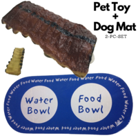 2pc Set Pet Rubber Lamb Chop Toy + Dog Mat Food Water Foam Feeding Placemat