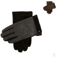Dents Mens Worcester Fleece Lined Herringbone Back Suede Gloves - Black