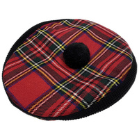 English Stretch Tweed Hat Flat Driving Cap Scottish Tartan Tamoshanta UK Made - Black/Red