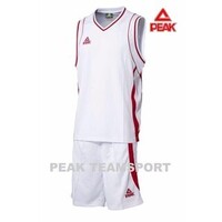Peak Mens 2pcs Basketball Set Singlet + Shorts Sports Jersey - White/Red