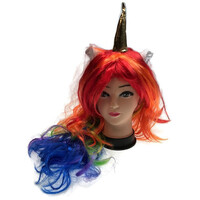 UNICORN WIG Pony Cosplay Party Costume Hair Wavy Curly Rainbow 
