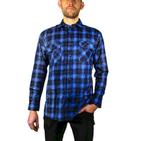 Mens 100% Cotton Flannelette Shirt Long Sleeve Check Authentic Flannel - Blue