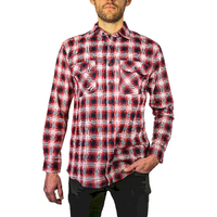 Mens 100% Cotton Flannelette Shirt Long Sleeve Check Authentic Flannel - Red/Navy