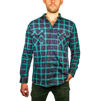 Mens 100% Cotton Flannelette Shirt Long Sleeve Check Authentic Flannel - Green/Navy