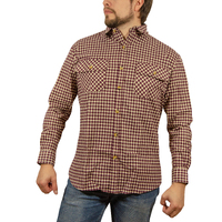 Men's Long Sleeve Flannelette Shirt 100% Cotton Flannel - Burgundy Check