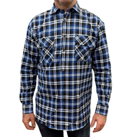 Mens Flannelette Long Sleeve Pullover Shirt 100% Cotton Flannel - Half Placket - Blue/Black