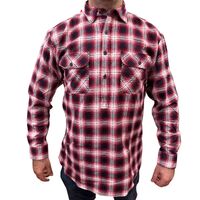 Mens Flannelette Long Sleeve Pullover Shirt 100% Cotton Flannel - Half Placket - Red/Black