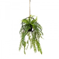Faux Mixed Fern in Circle Frame Hanger (with Rope) Artificial Plant Flower Decor