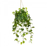 104cm Pothos Bush in Hanging Planter in Pot (with Rope) Artificial Flower Plant Green