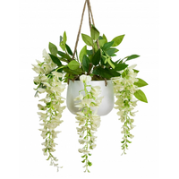 75cm Wisteria in Hanging Pot Artificial Plant Flower Décor Hanging Planter-Cream