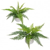 Set of 2 Leather Fern in Pot Potted Artificial Flower Green Plant