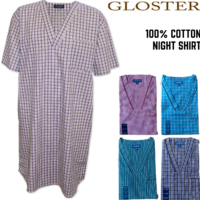 GLOSTER V-Neck Men's Cotton Rich Night Shirt Sleepwear Nightie Pyjamas PJ PJs