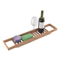 Bathroom Bamboo Bath Caddy Book Wine Glass Holder Tray Over Bathtub Rack Support