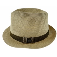 Dents Mens Straw Hat Toyo Trilby Fedora Summer Sun Stingy Brim  - Natural/Brown