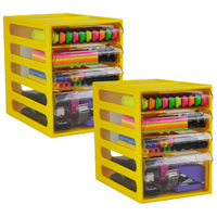2x 4-Tier Office Cabinet Storage Station Drawer Home Stationary Box - Banana