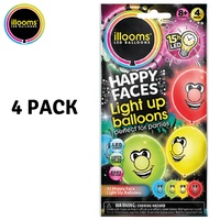 Pack of 4 iLLOOMS LED Light Balloons Halloween Parties Flashing HAPPY FACES