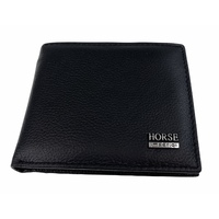 Mens Genuine Leather Bi-Fold Wallet w/ Coin Pocket - Black