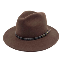 Jacaru Australian Wool Fedora Hat Outback 100% Wool Crushable Travel - Brown