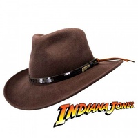 Official Indiana Jones Mens Cowboy Fedora Hat Wool Felt - Black