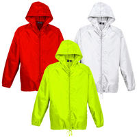 3pc Set Adult Spray Jacket Rain Hi Vis Poncho Waterproof - Fluoro Lime/Red/White