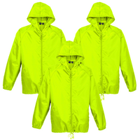3pc Set Adult Spray Jacket Outdoor Rain Hi Vis Poncho Waterproof - Fluoro Lime