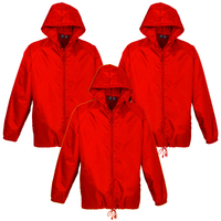 3pc Set Adult Spray Jacket Outdoor Hike Rain Hi Vis Poncho Waterproof - Red